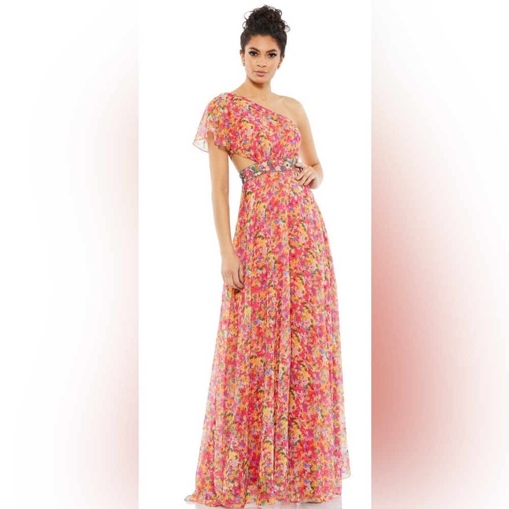 NWT MAC DUGGAL Floral One-Shoulder Maxi Dress